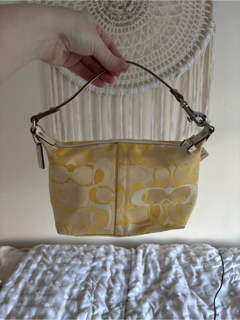 COACH Yellow and Cream Signature Stripe Shoulder Bag